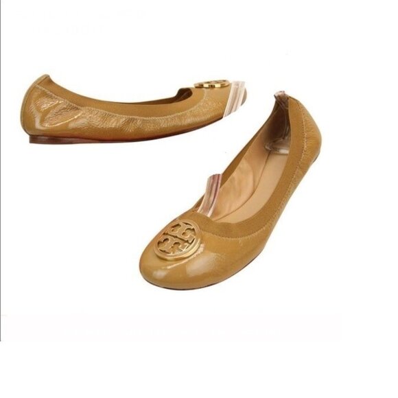 Tory Burch Caroline Patent Leather Tan Ballet Flats Size 6 - Picture 1 of 11